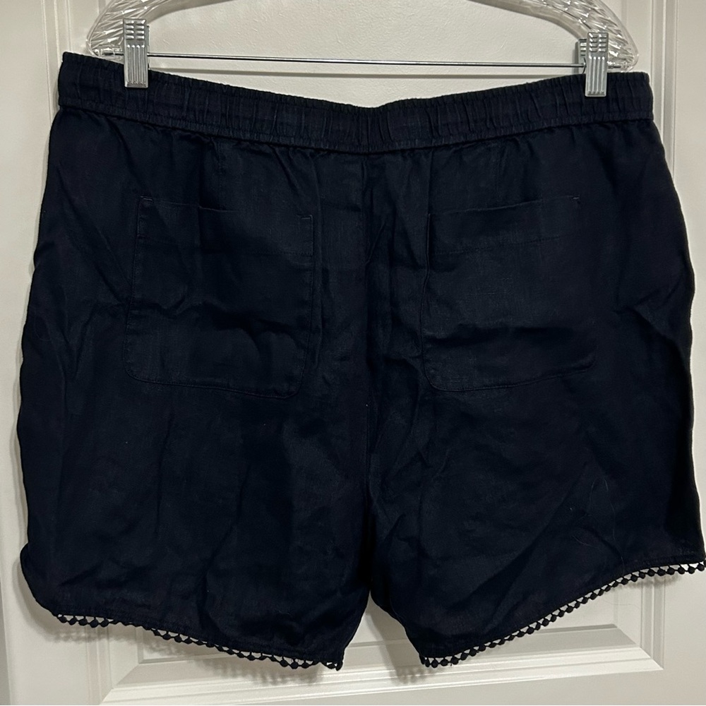 Talbots Navy Blue Linen Shorts XL Pom Pom Hem Drawstring Pockets - Picture 7 of 9